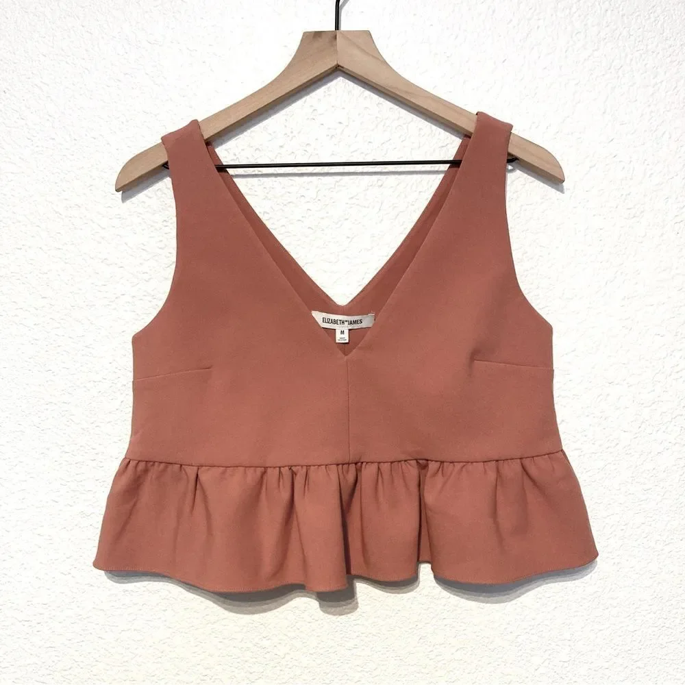 Elizabeth and James Peplum Crop Top Structured Medium Dusty Rose